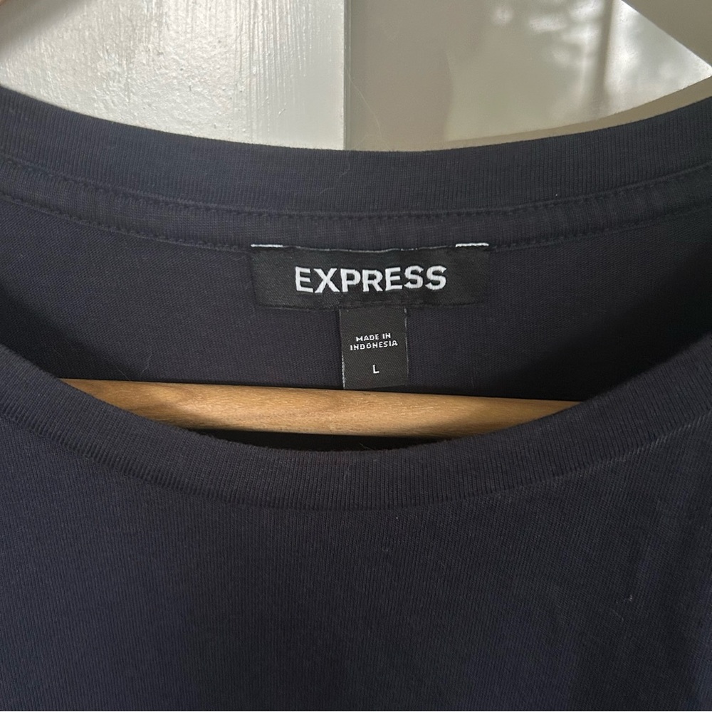 Express Elegant Navy Ruffle Blouse - Picture 2 of 3